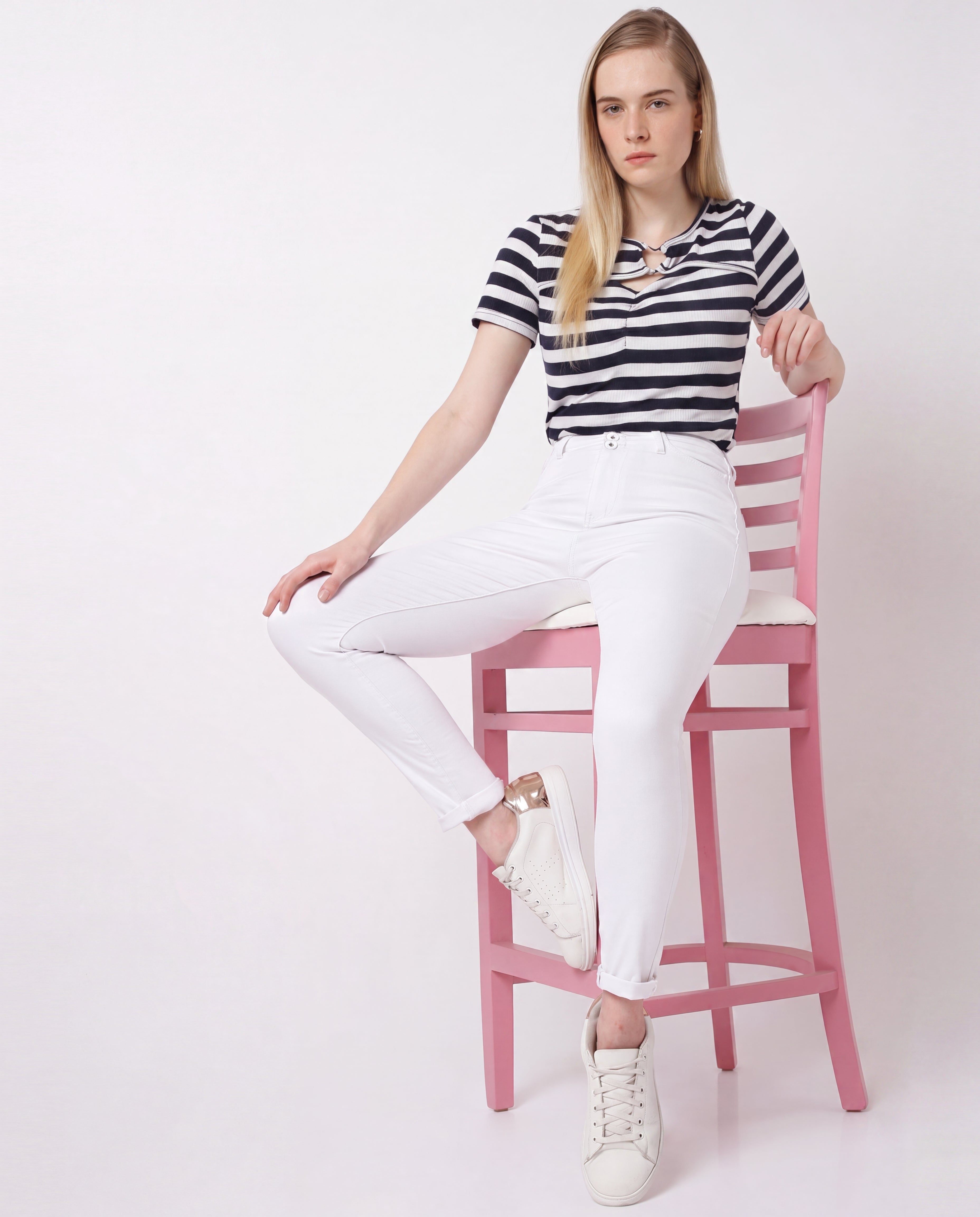 Slim-Fit High-Waist White Jeans