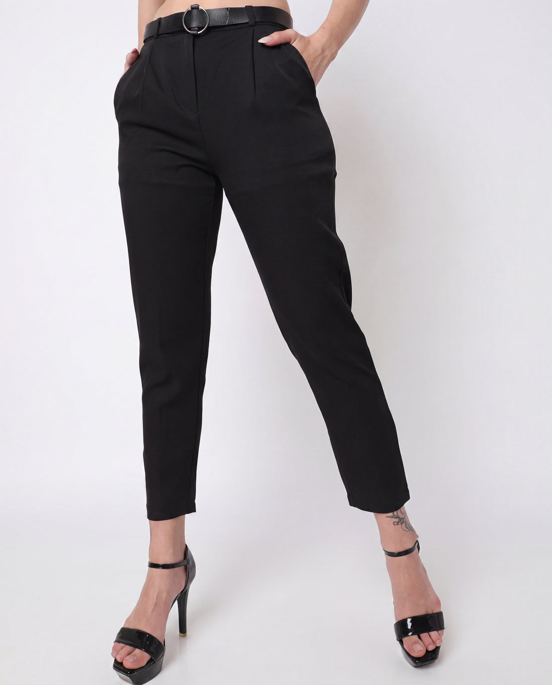 Beige Wide-Leg Relaxed Fit Trousers