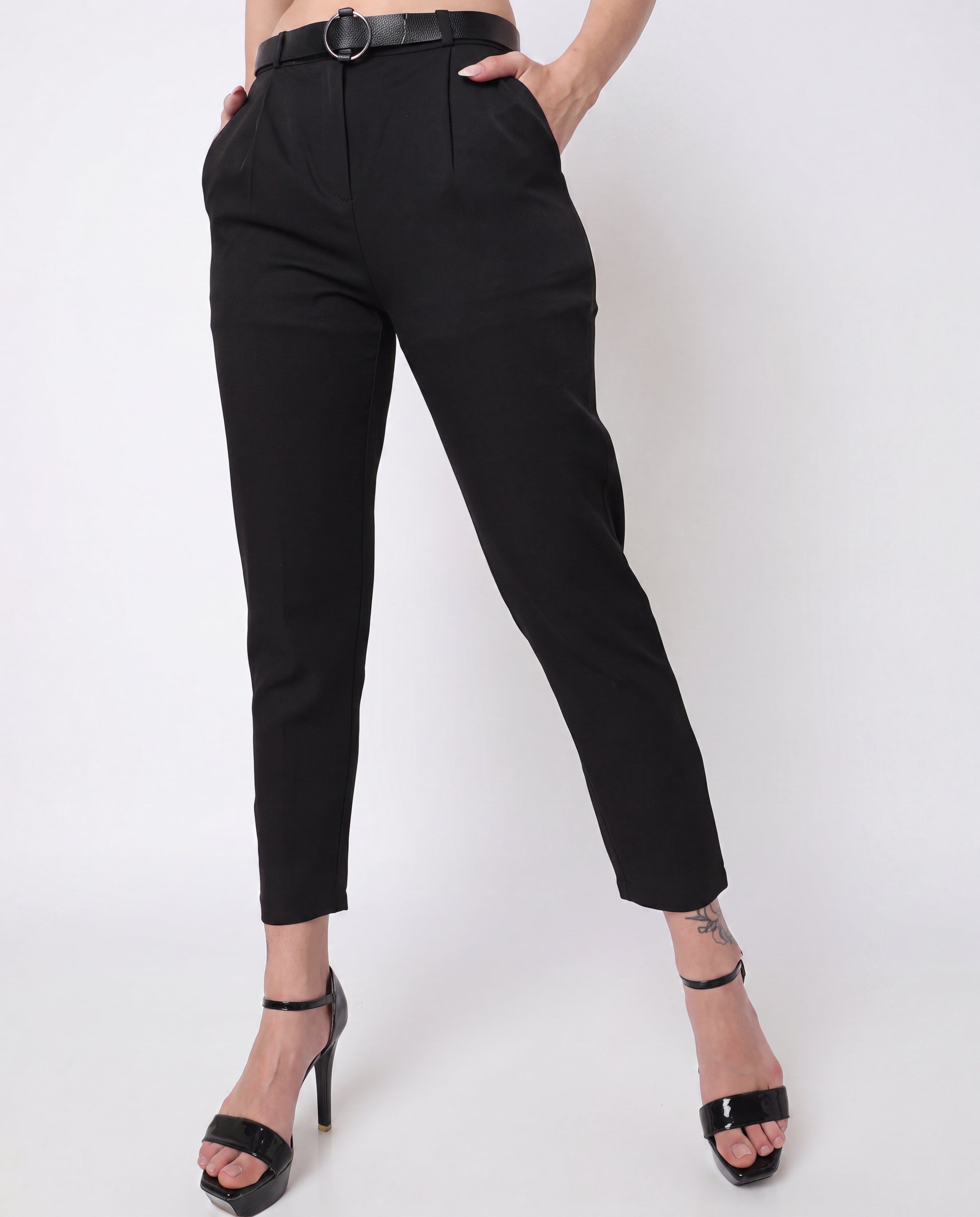 Beige Wide-Leg Relaxed Fit Trousers