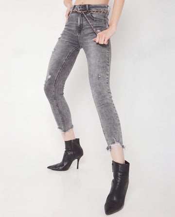 Grey Slim-Fit Casual Stretch Denim
