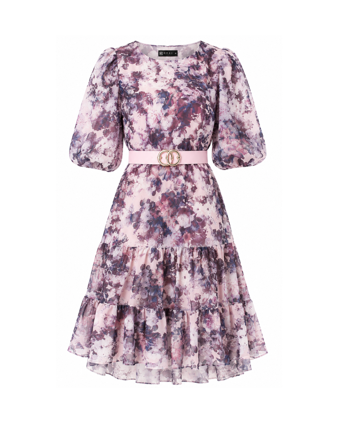 Women’s Floral Print Tiered Mini Dress with Belt