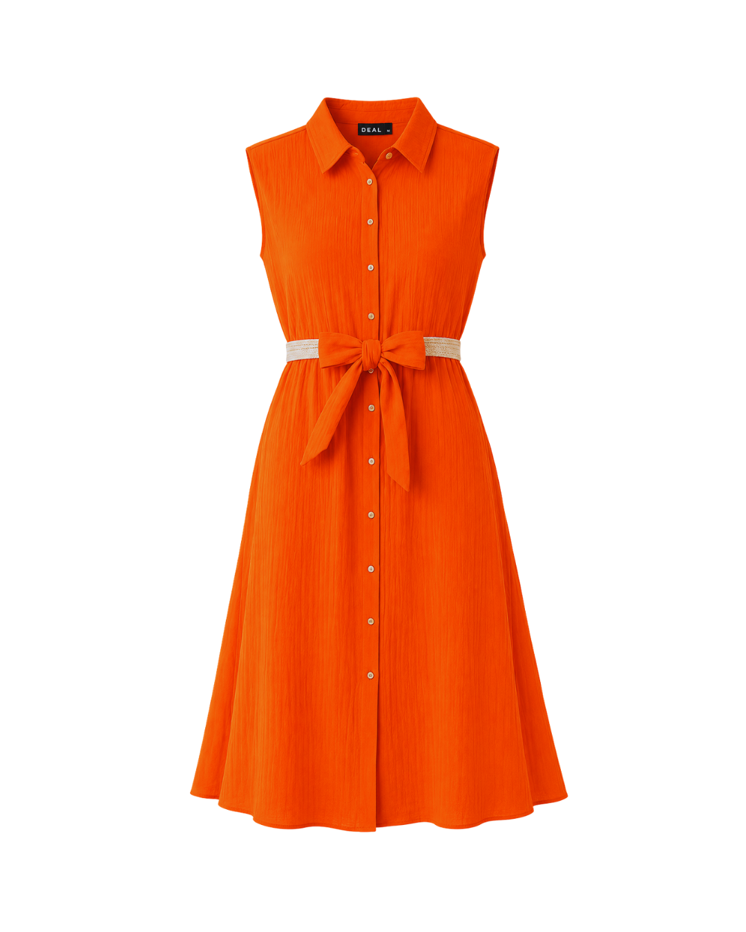 Sleeveless Shirt Collar Midi Dress
