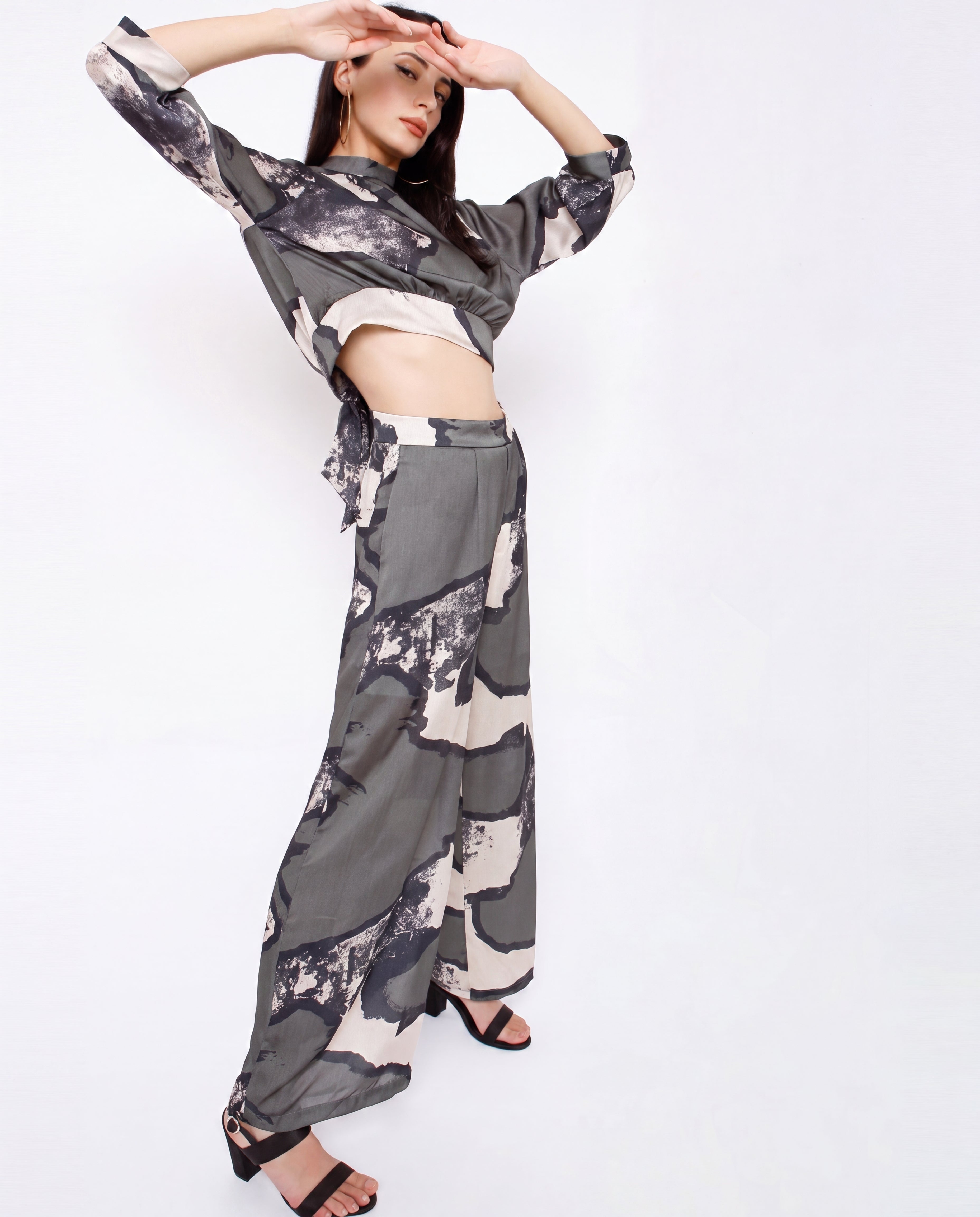 Print Smocked Crop Top & Palazzo Co-Ord Set