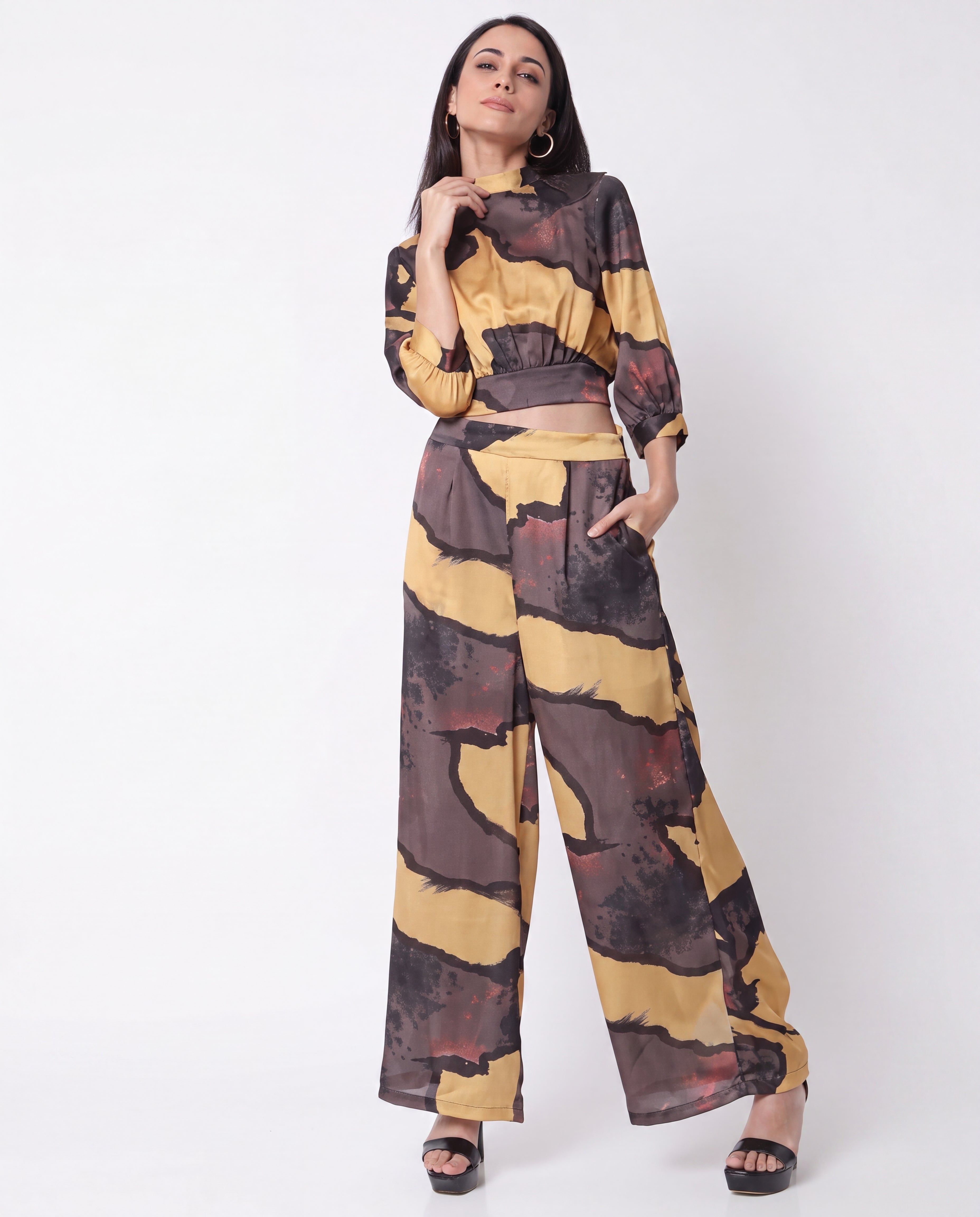 Print Smocked Crop Top & Palazzo Co-Ord Set