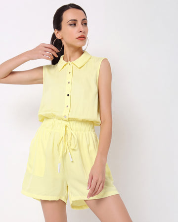 Yellow Sleeveless Button-Up Romper Playsuit