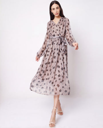 Geometric Print Chiffon Midi Dress