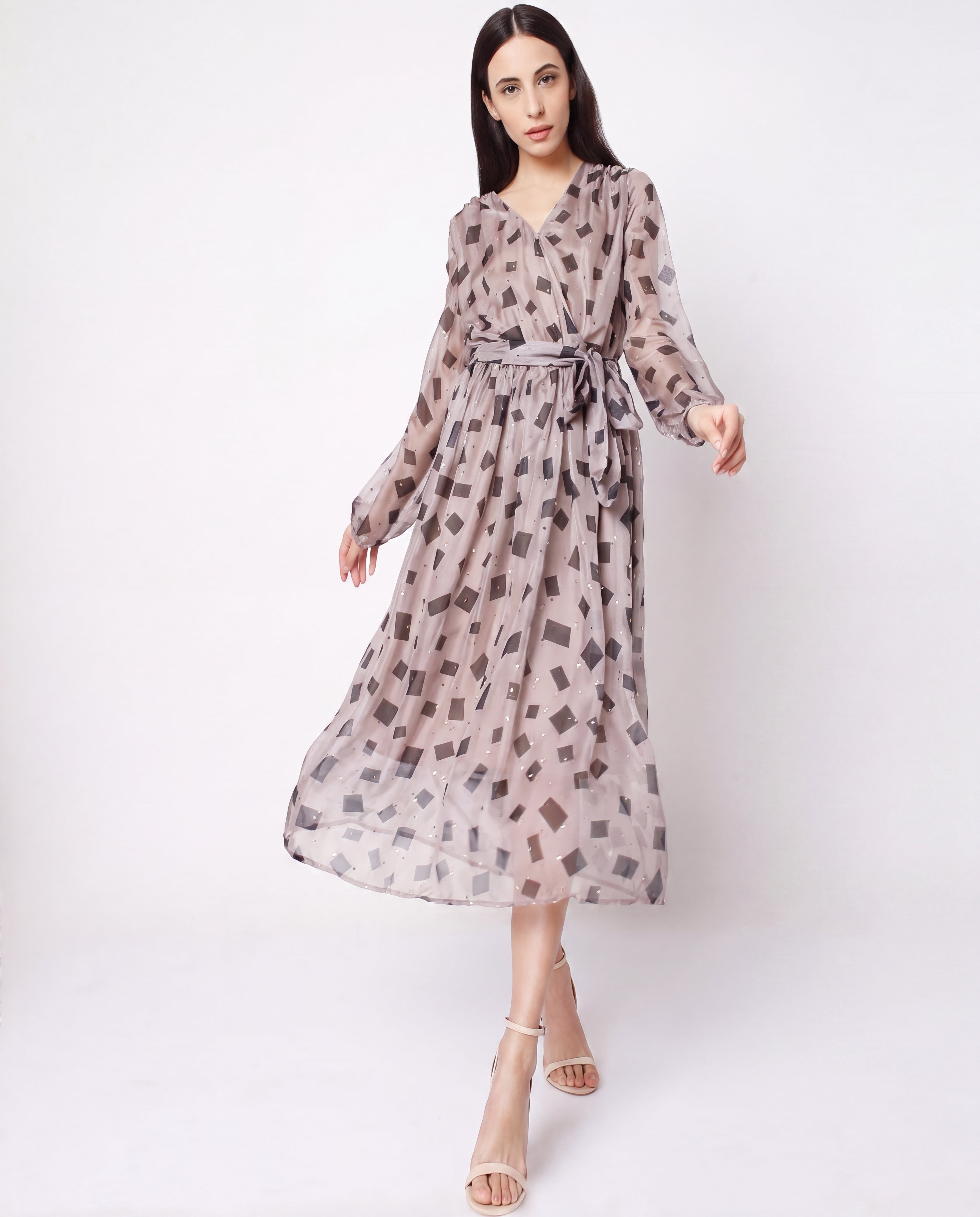 Geometric Print Chiffon Midi Dress