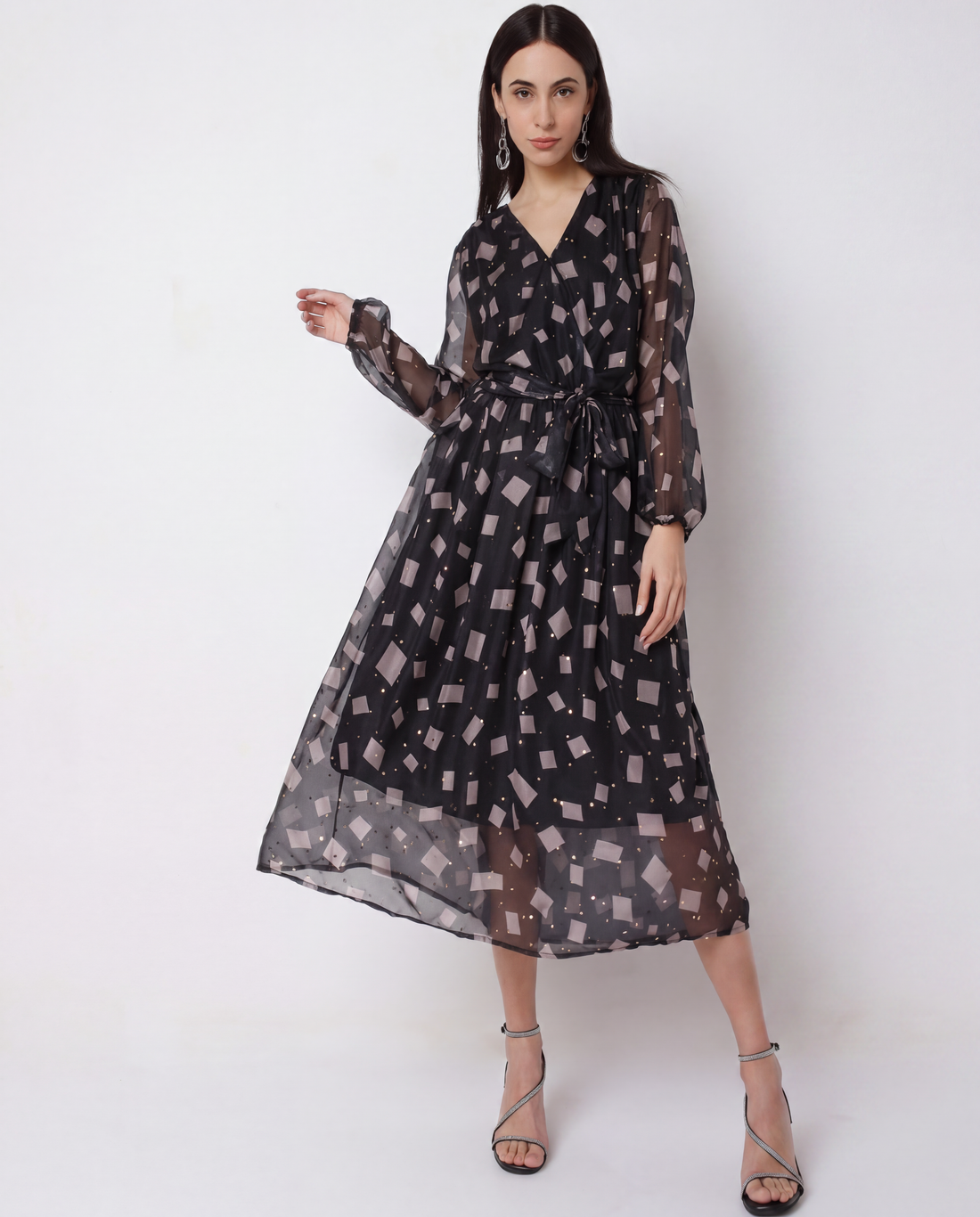Geometric Print Chiffon Midi Dress