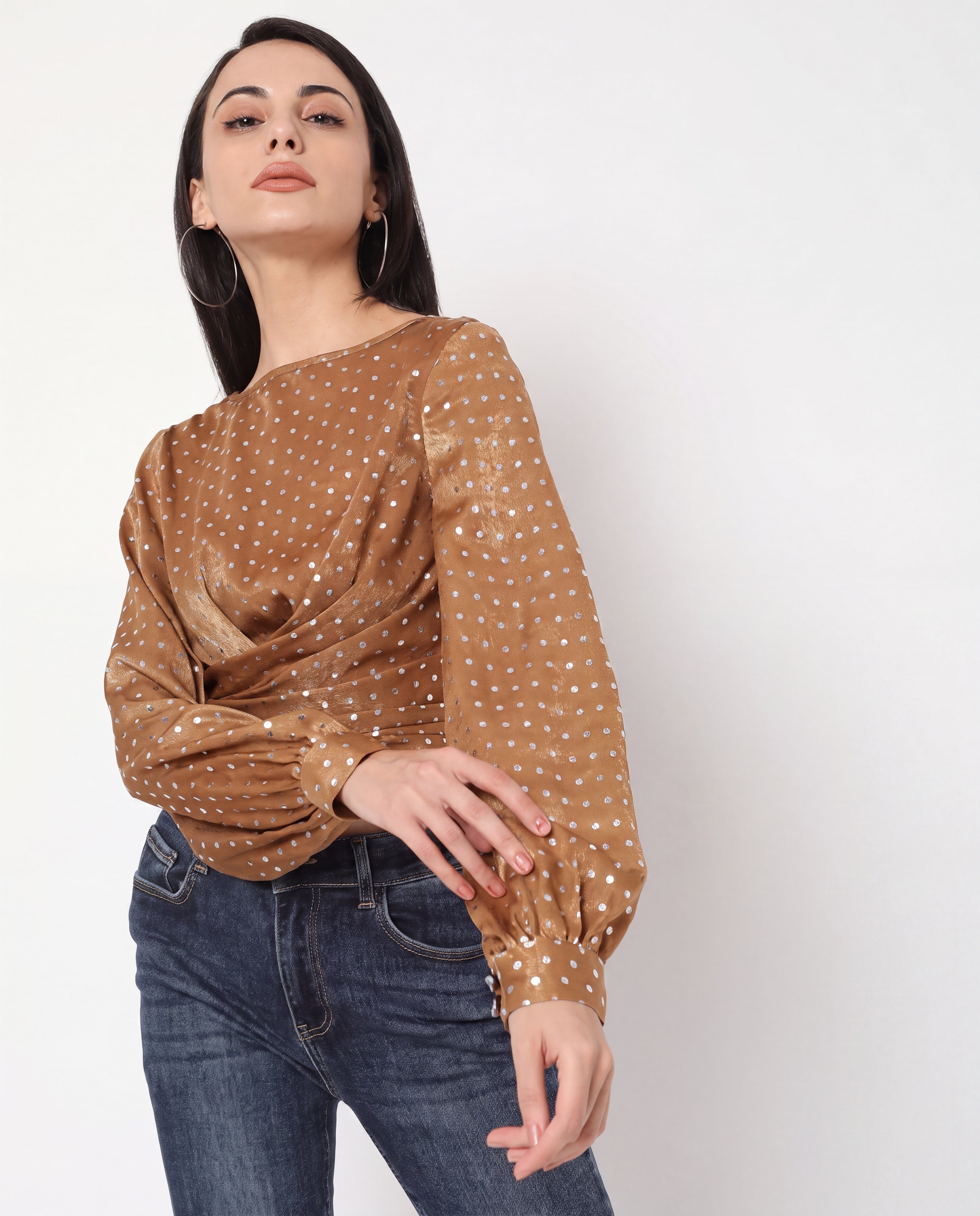 Metallic Polka Dot Ruched Party Top