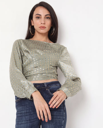 Metallic Polka Dot Ruched Party Top
