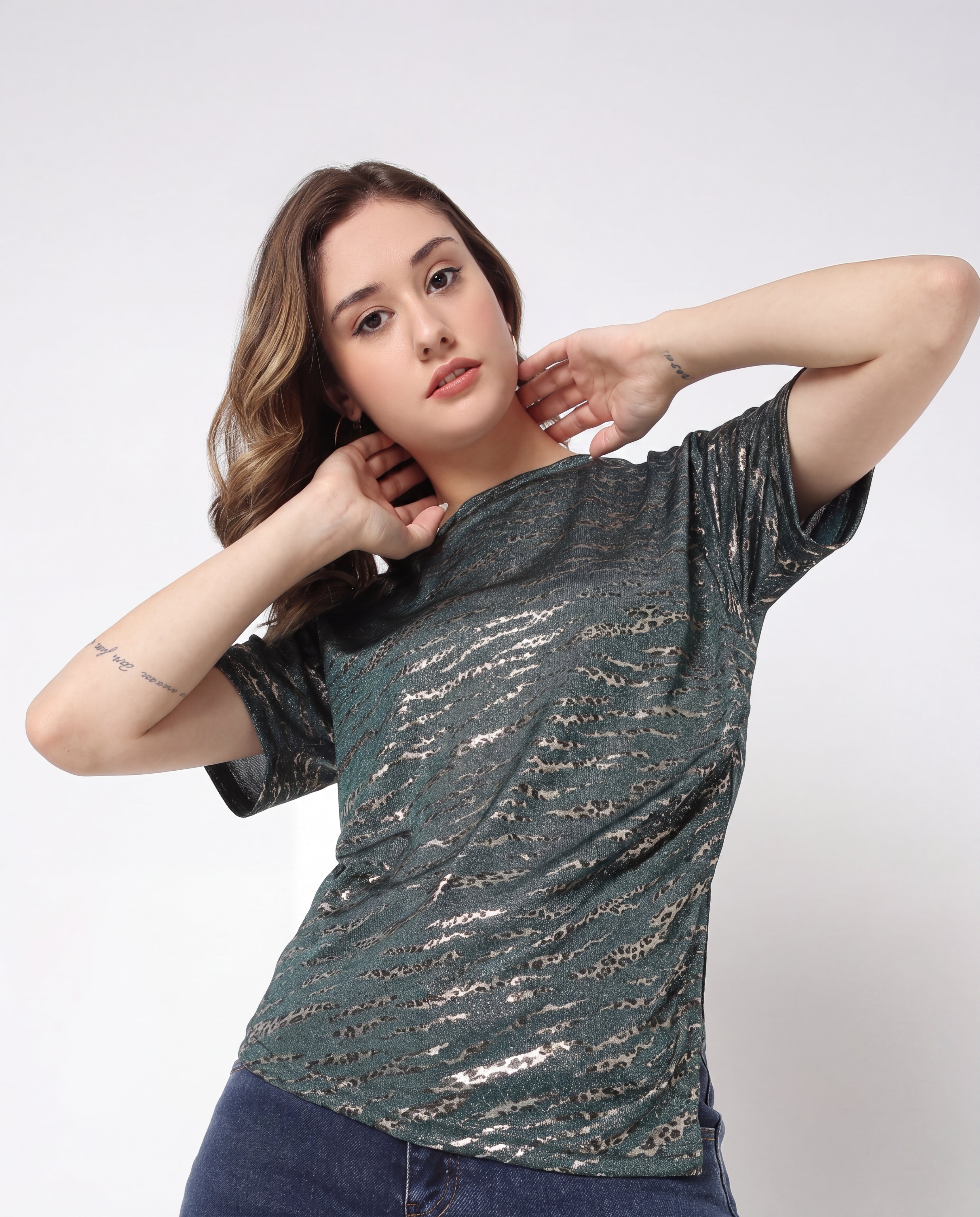 Navy Blue Metallic Shimmer Casual T-Shirt