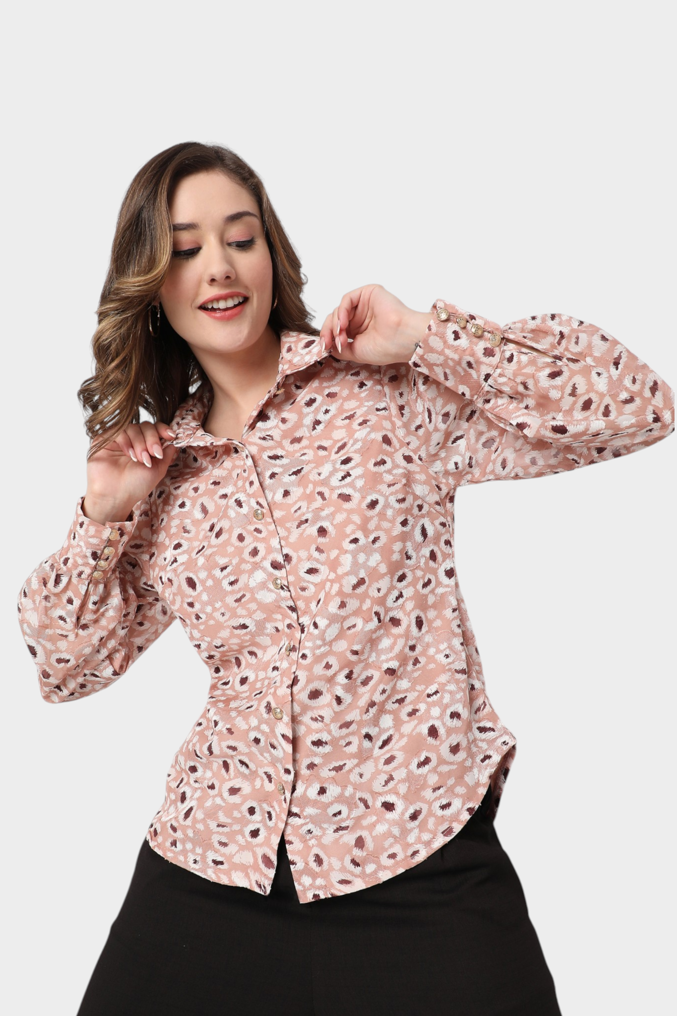 Animal Print Sheer Sleeve Blouse