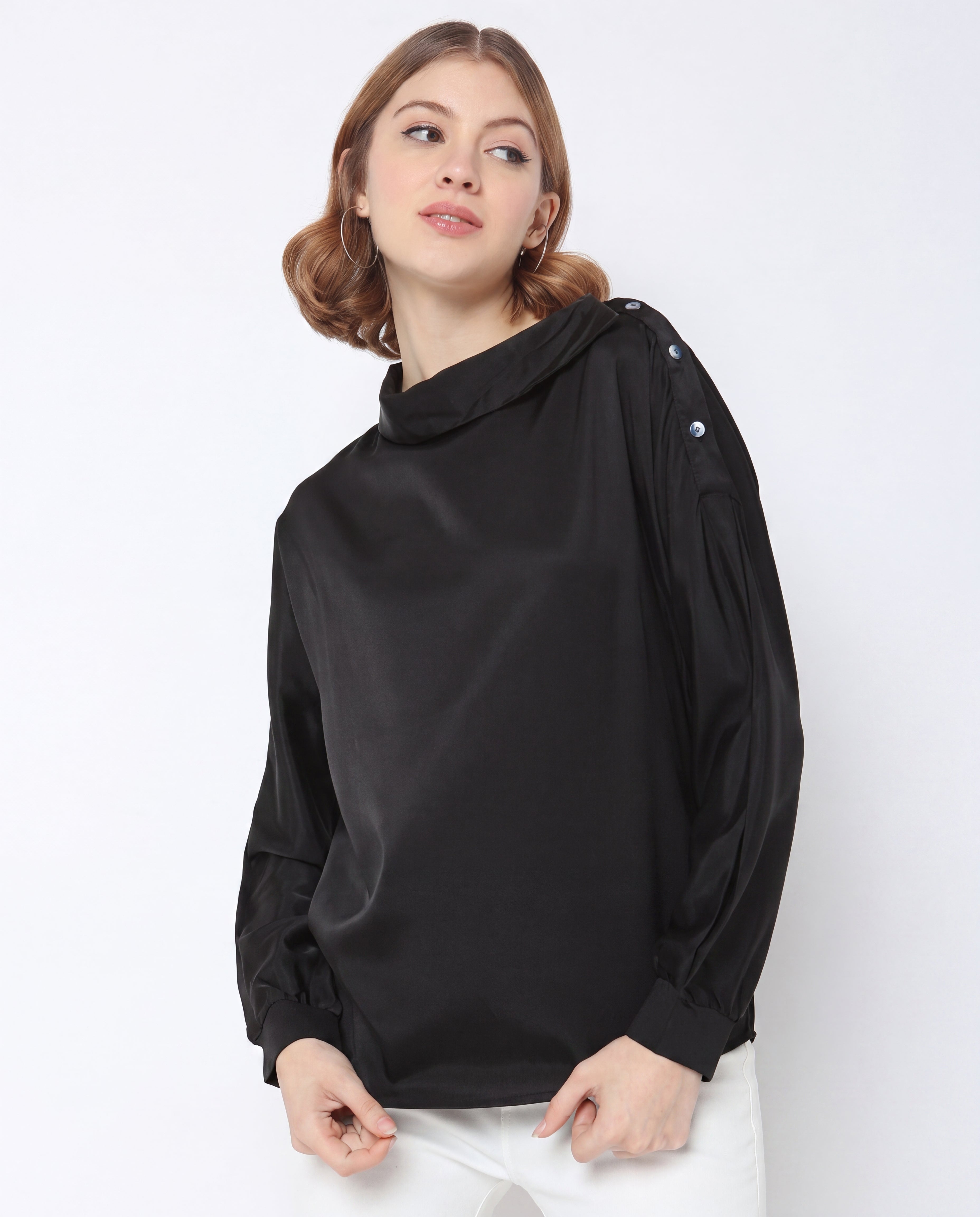 Cowl-Neck Satin Top