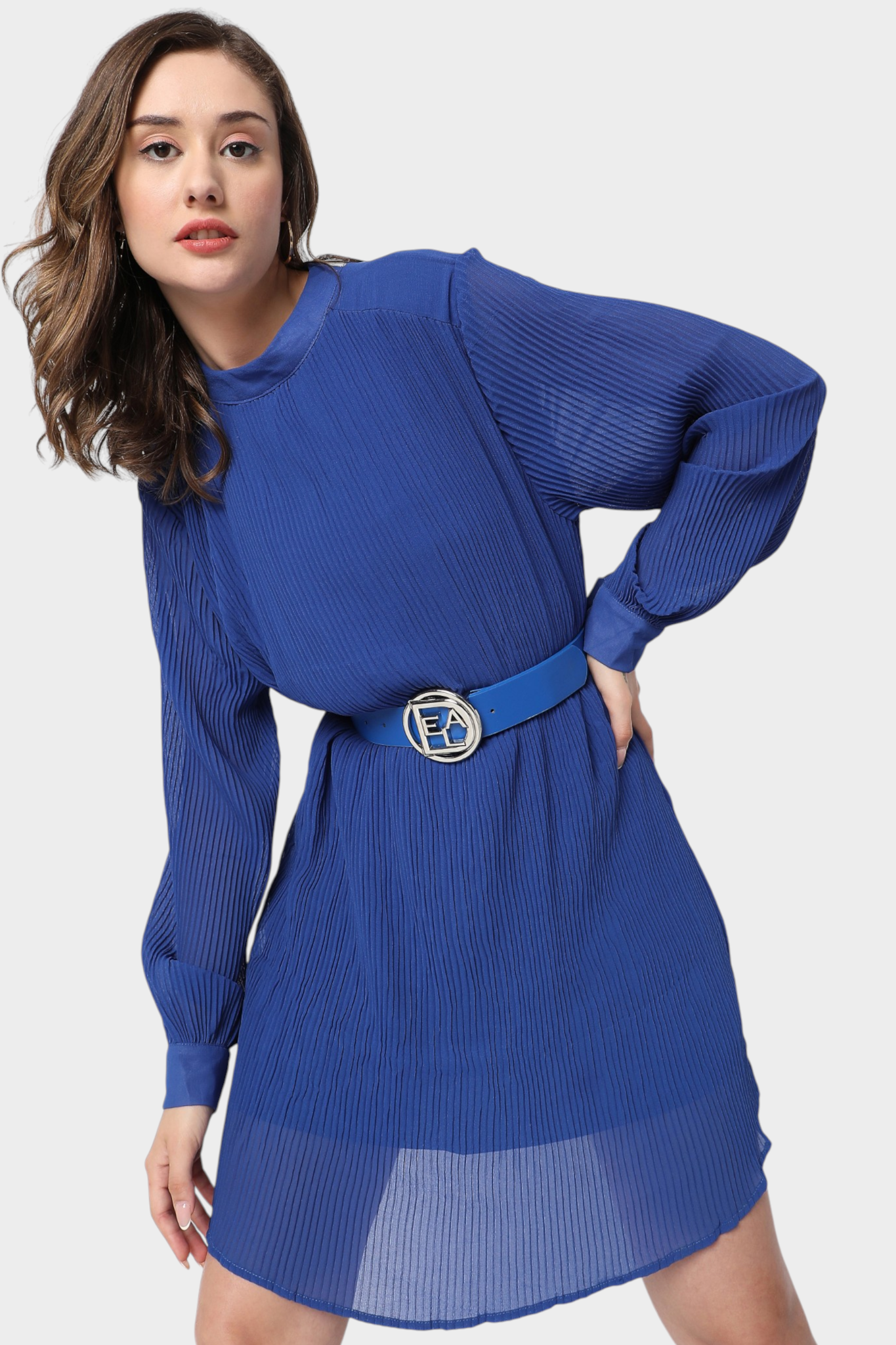 Pleated Belted Mini Dress