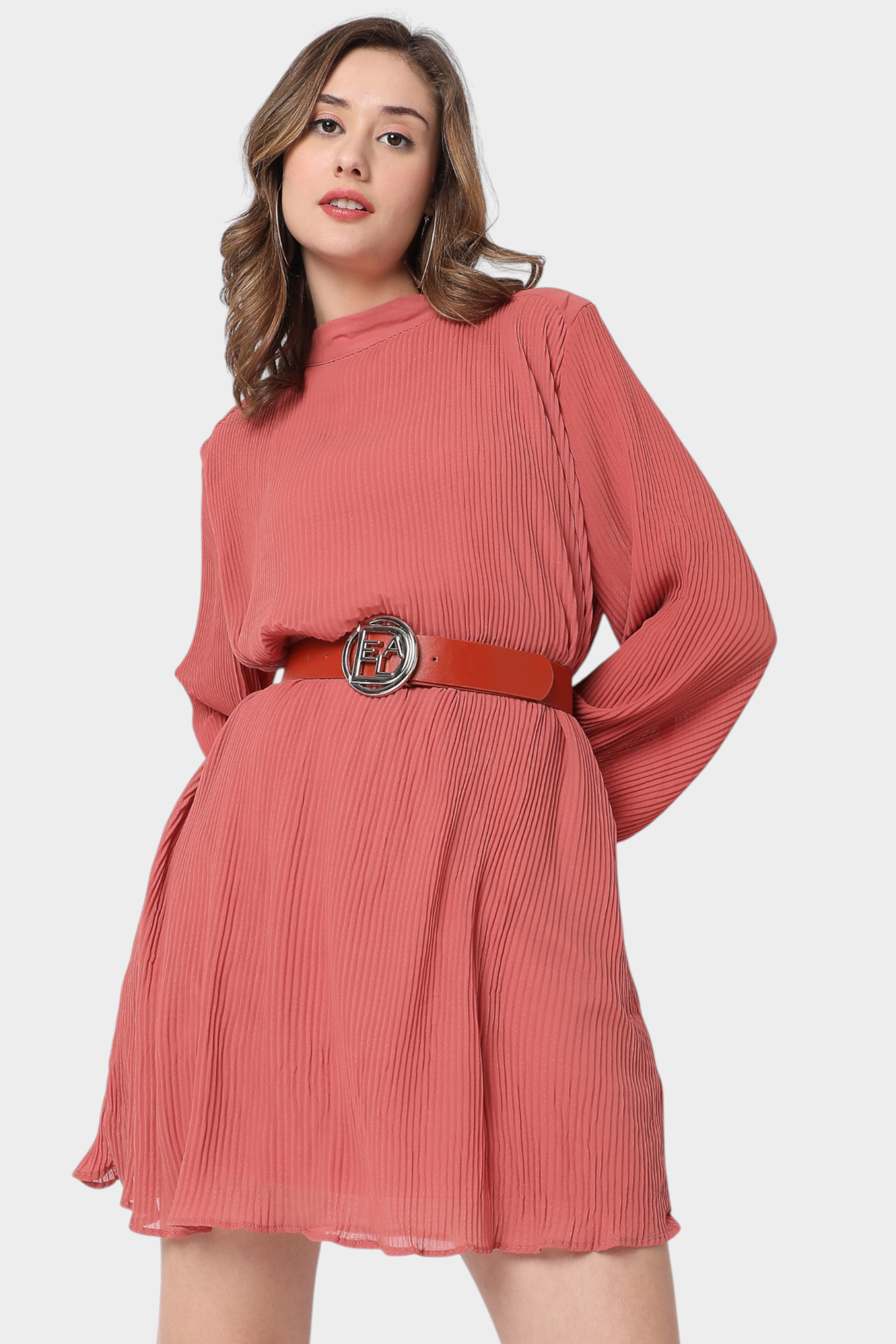 Pleated Belted Mini Dress