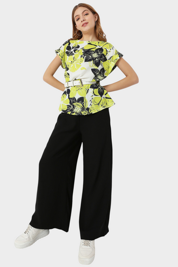 Floral Belted Peplum Top and Pants