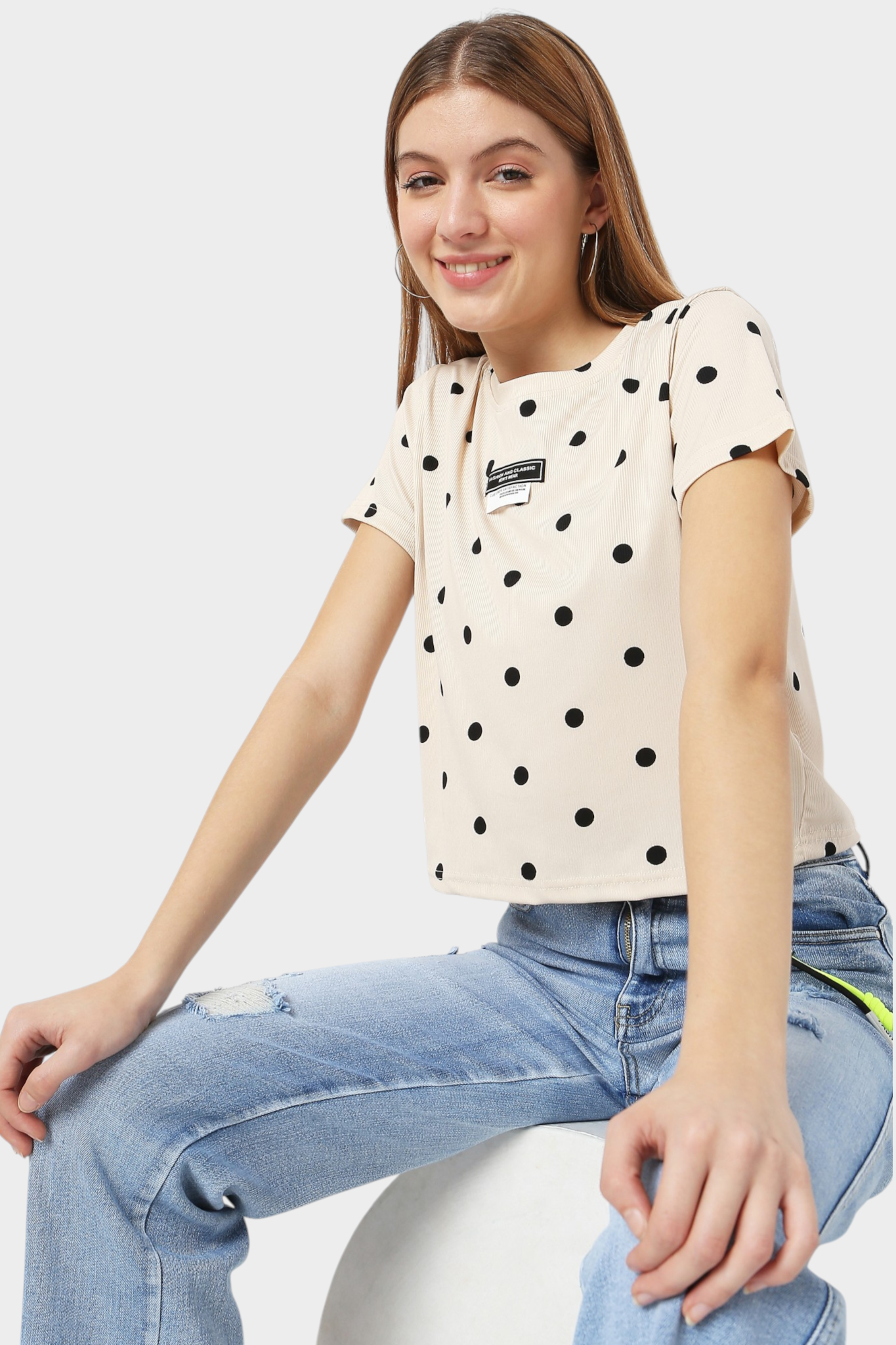 Polka Dot Cropped T-Shirt