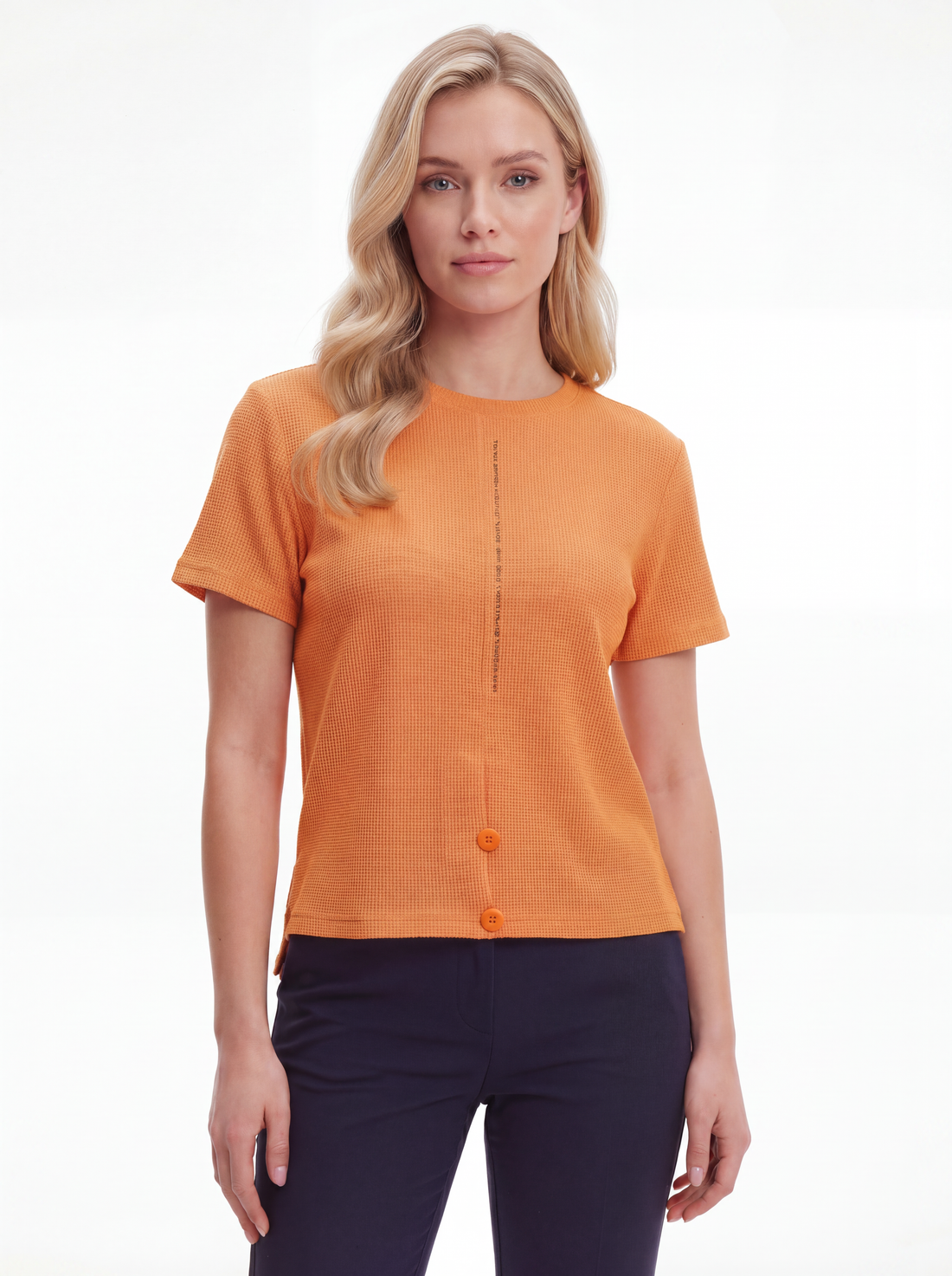 Waffle-Knit Button-Trim Top