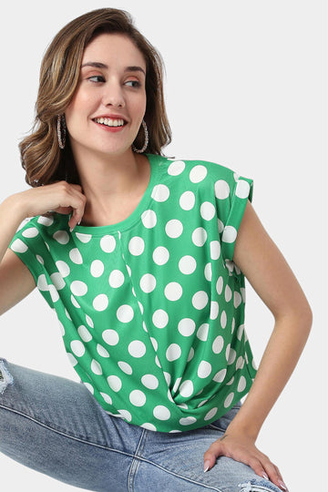 Green Polka Dot Twist Front Top
