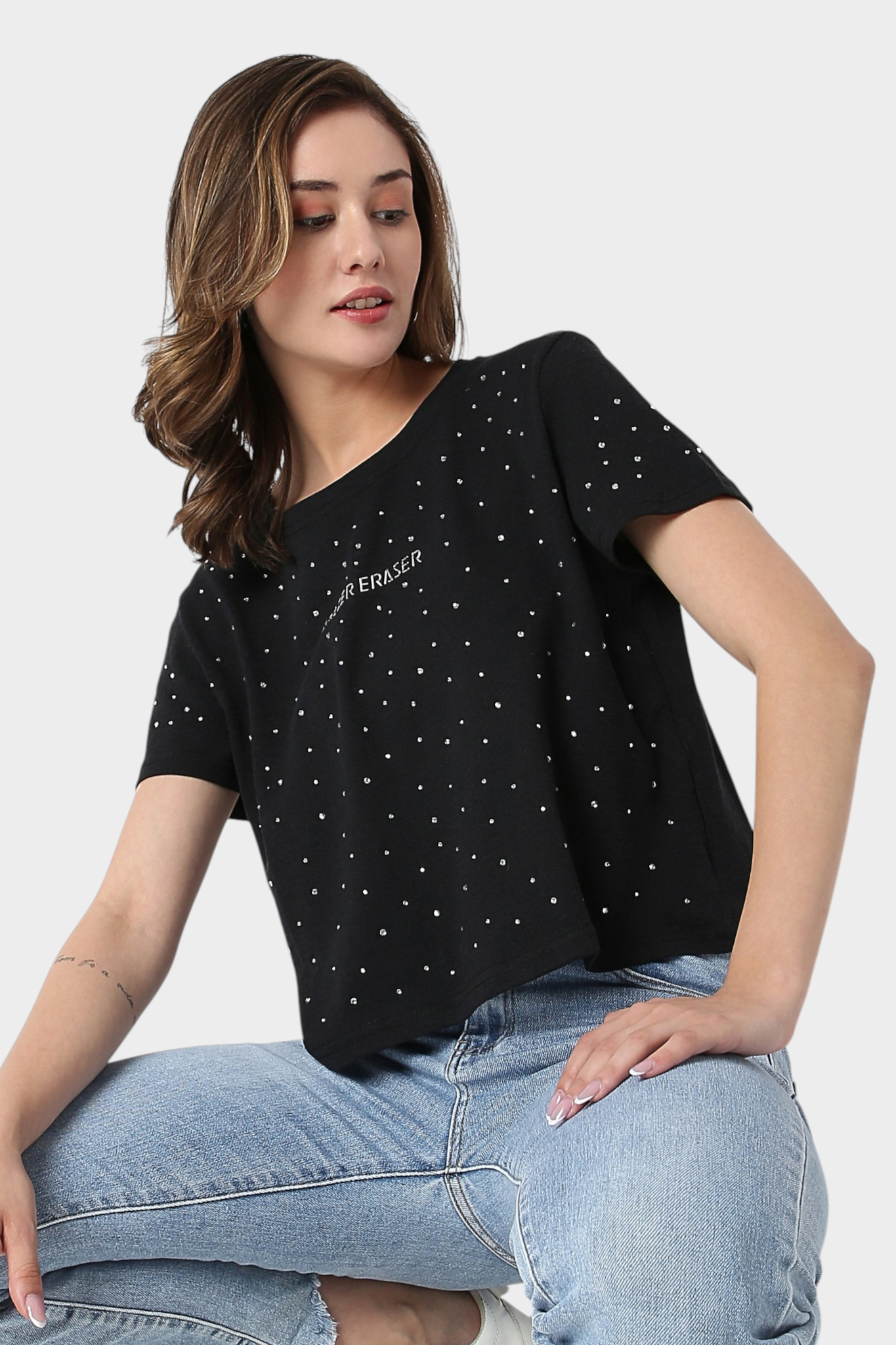 Rhinestone Embellished Boxy T-Shirt