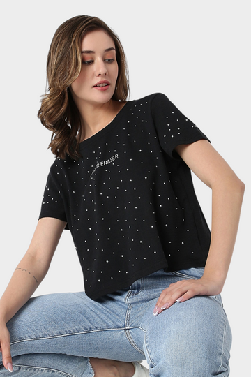 Rhinestone Embellished Boxy T-Shirt