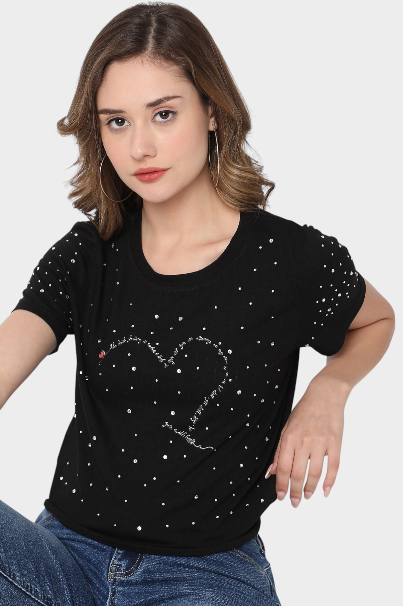 Heart Graphic Rhinestone T-Shirt