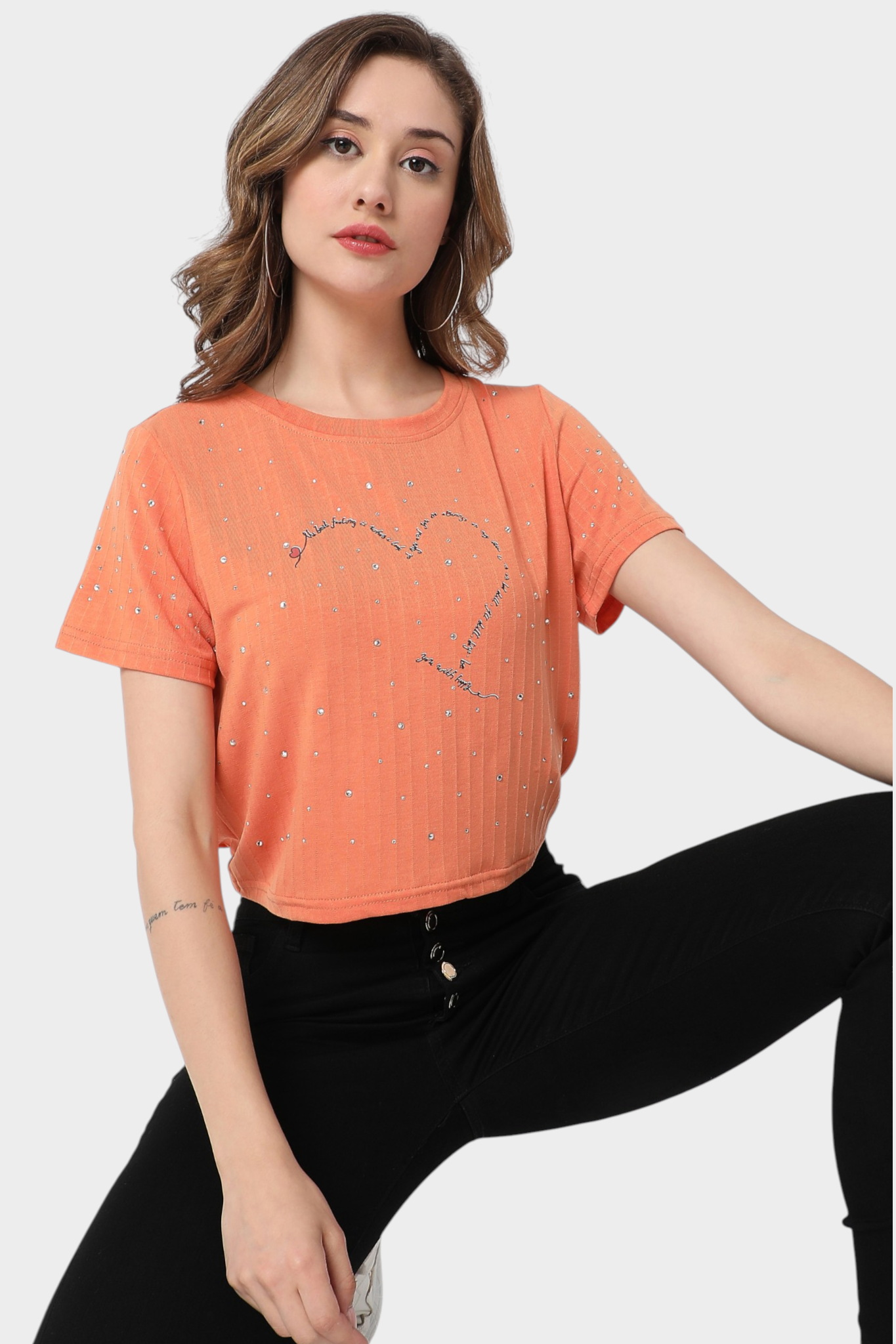 Heart Graphic Rhinestone T-Shirt