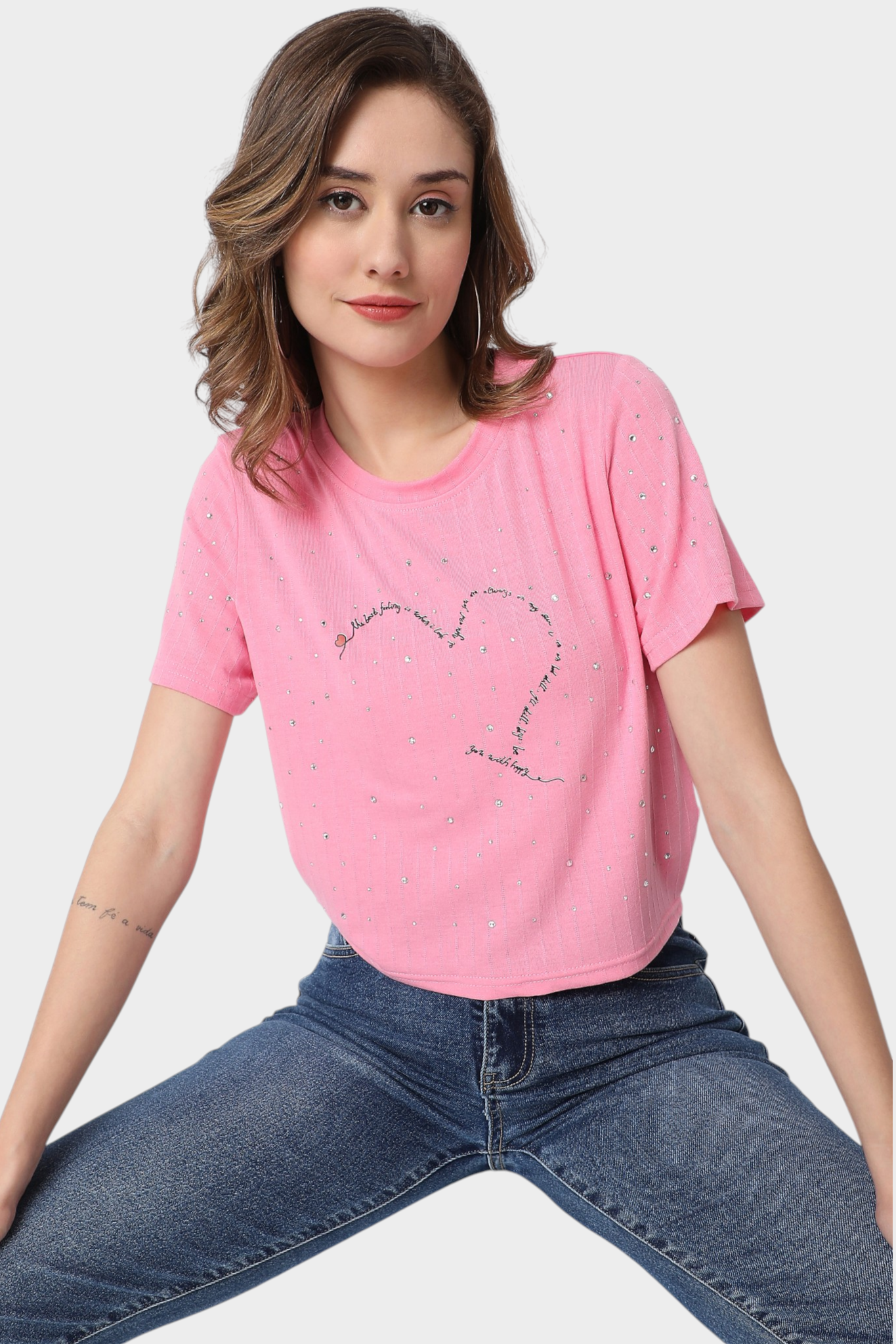 Heart Graphic Rhinestone T-Shirt