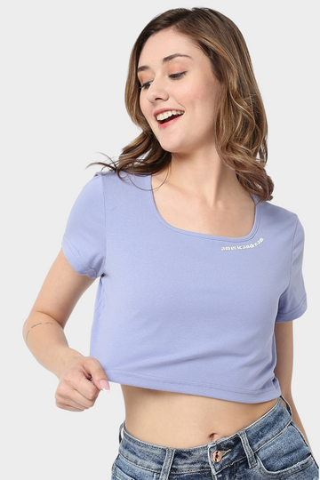 Scoop Neck Cropped Logo Tee
