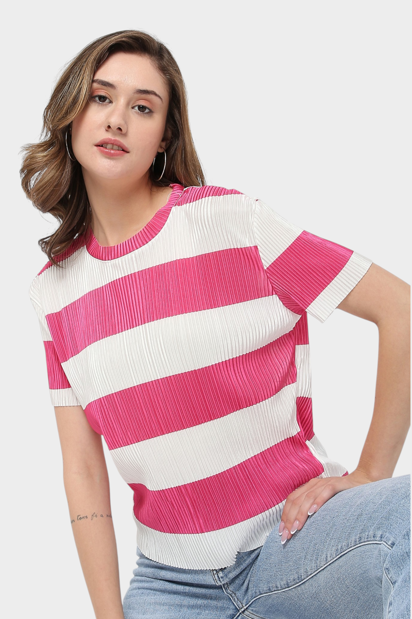 Striped Pleated Top