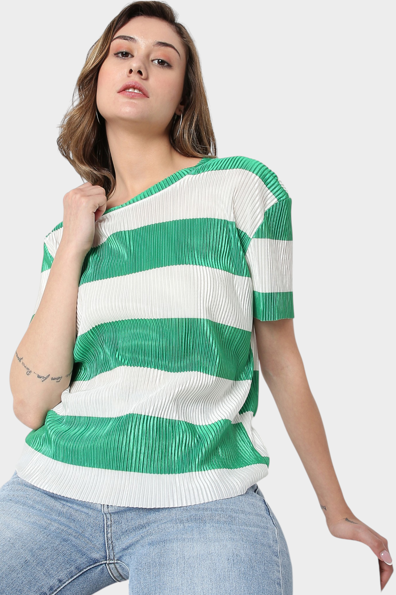Striped Pleated Top