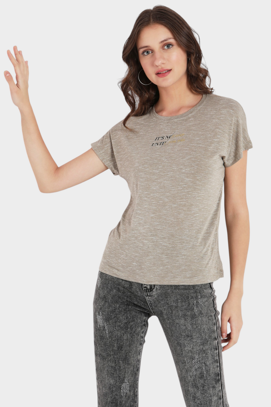 Marled Slogan Print T-Shirt
