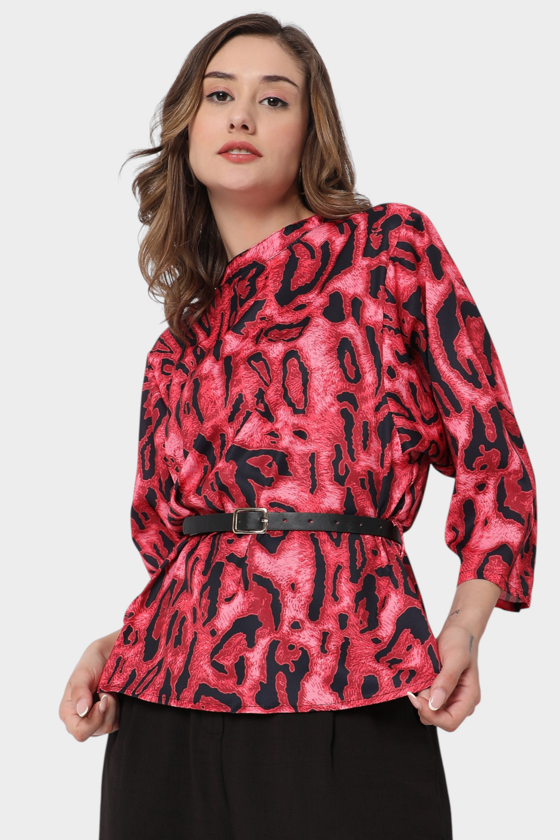 Abstract Print Belted Top