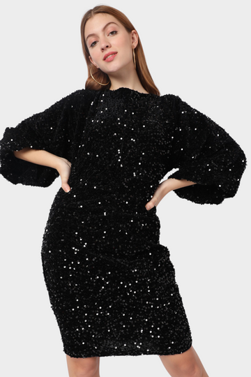 Sequin Balloon Sleeve Bodycon Dress