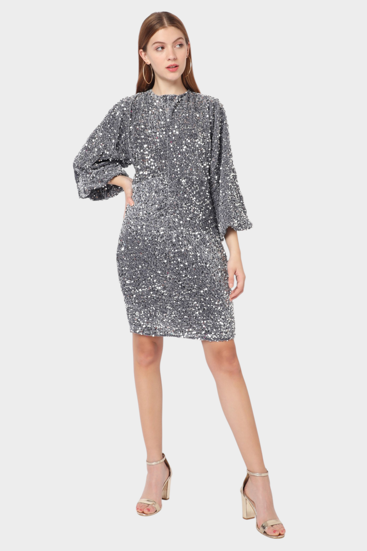 Sequin Balloon Sleeve Bodycon Dress