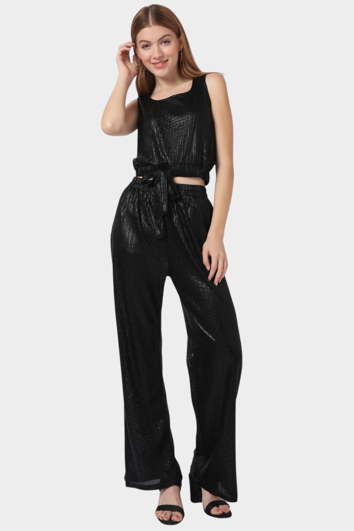 Shimmer Crop Top and Wide-Leg Trouser Set
