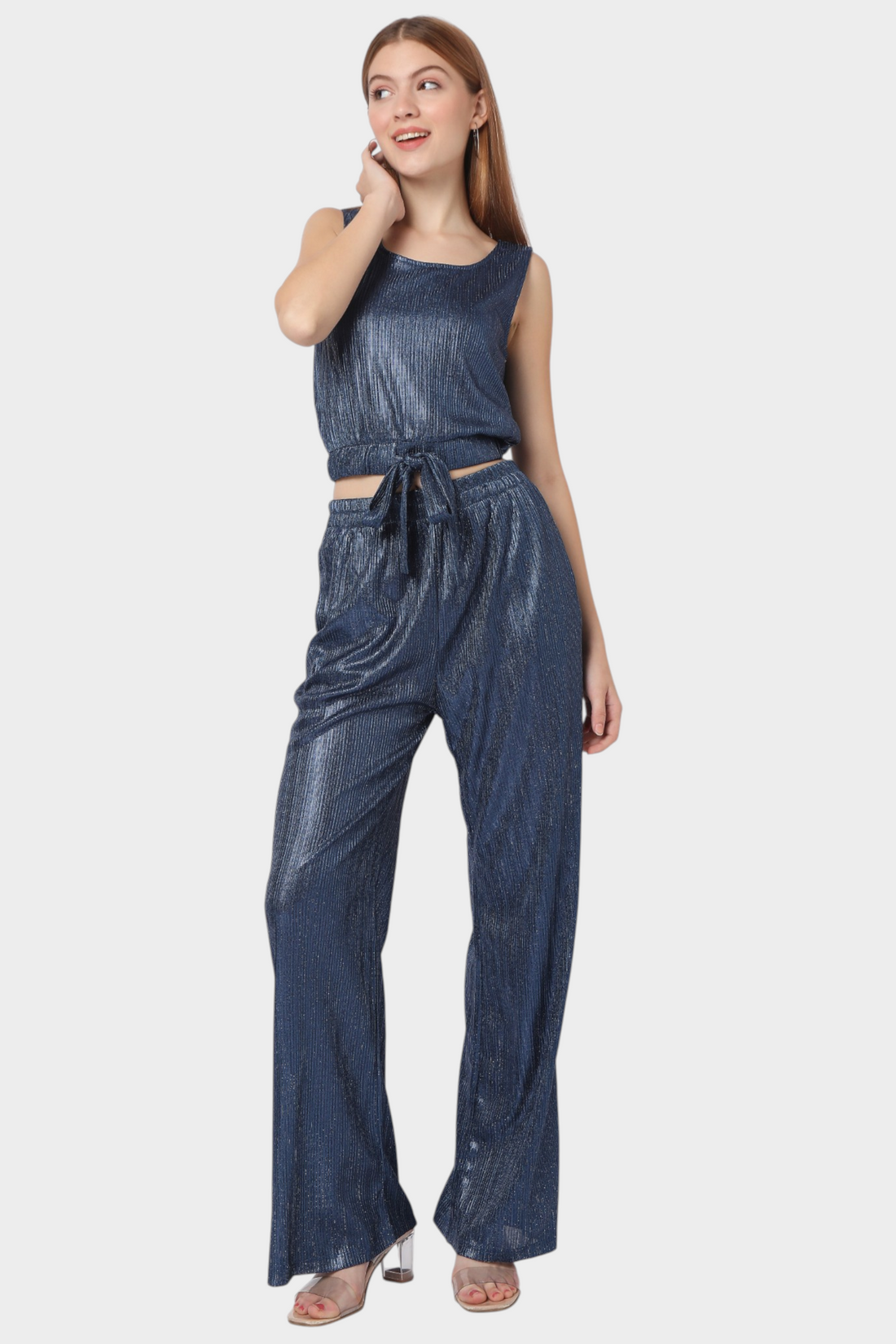 Shimmer Crop Top and Wide-Leg Trouser Set