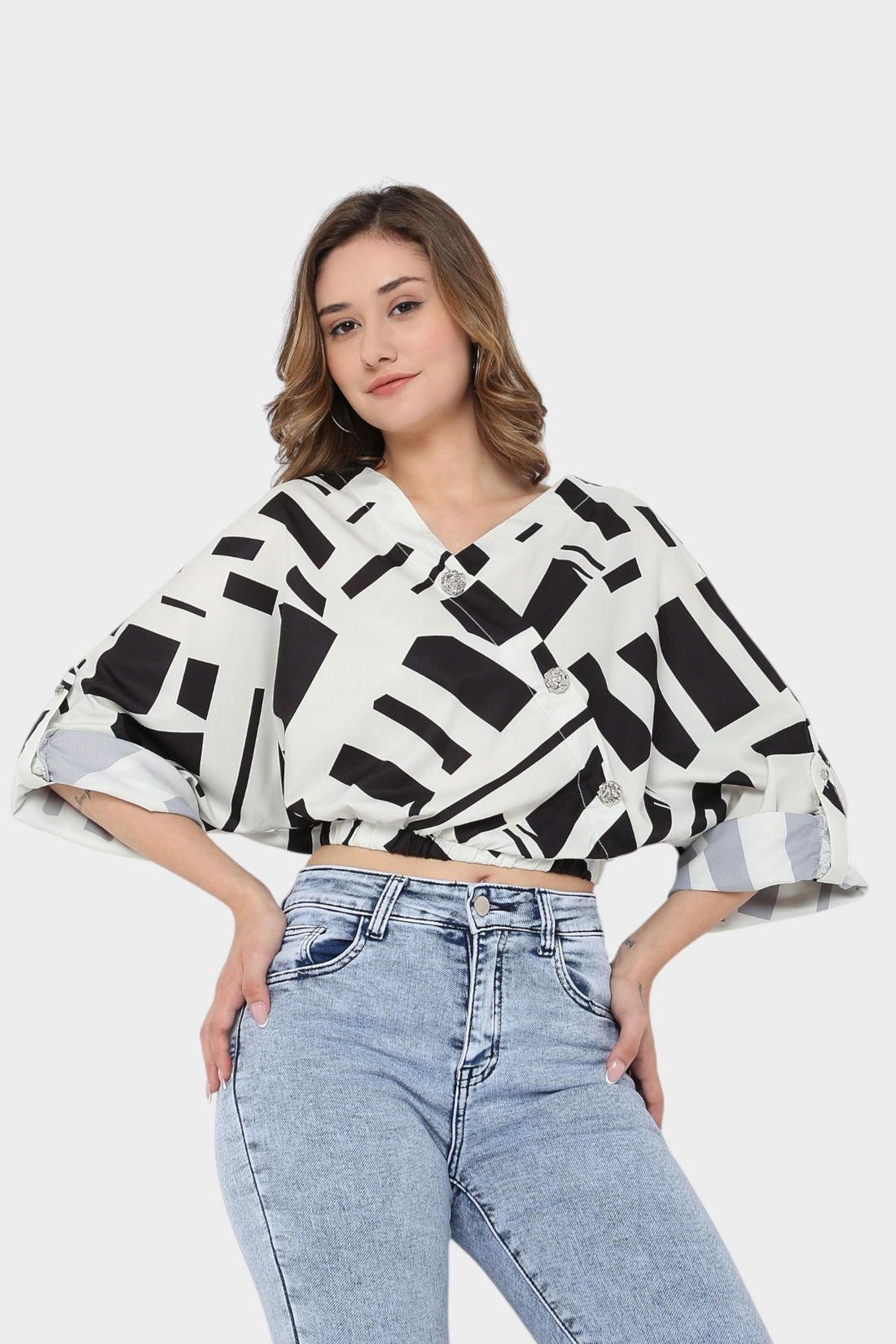 Abstract Print Wrap Blouse