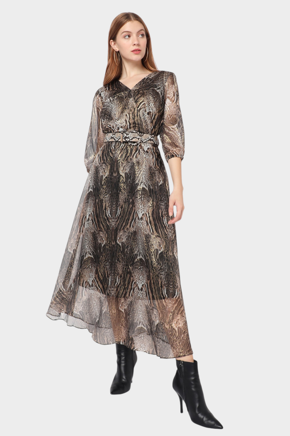 Abstract Print Belted Maxi Dress