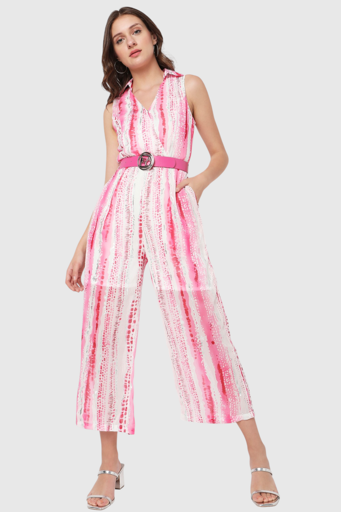 Tie-Dye Stripe Belted Culotte Jumpsuit