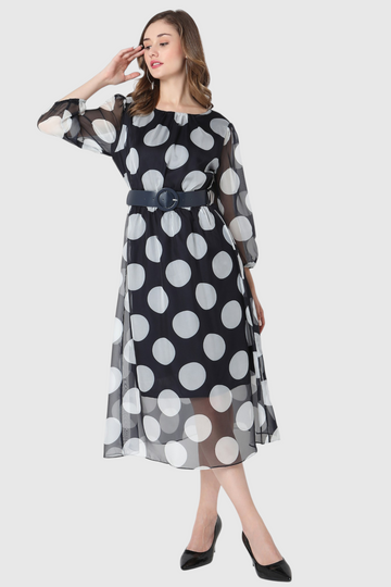 Large Polka Dot Belted Midi Dress