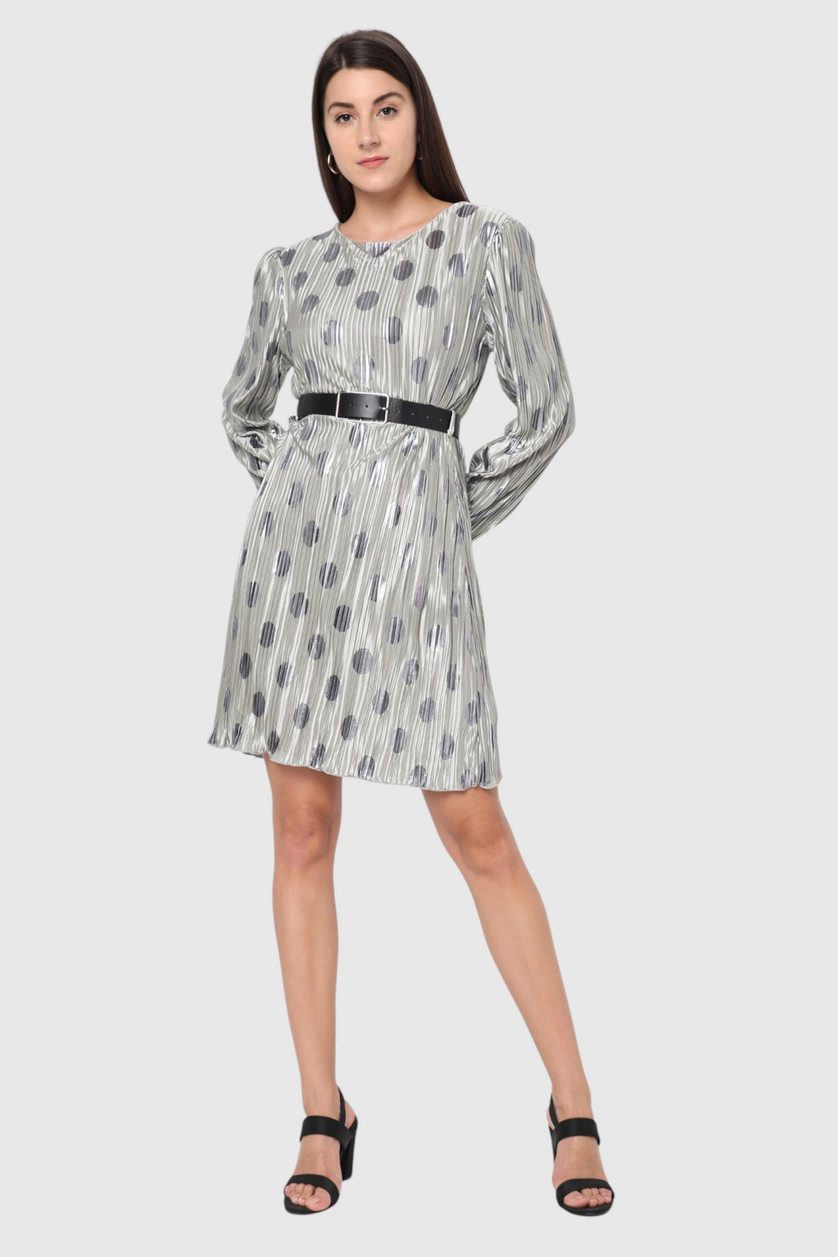 Shimmer Textured Belted Mini Dress