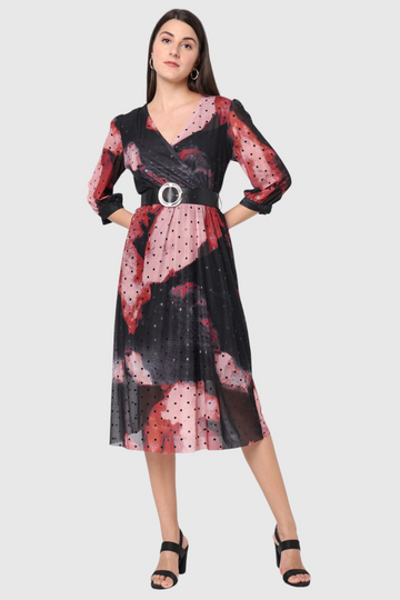Tie-Dye Polka Dot Belted Midi Dress