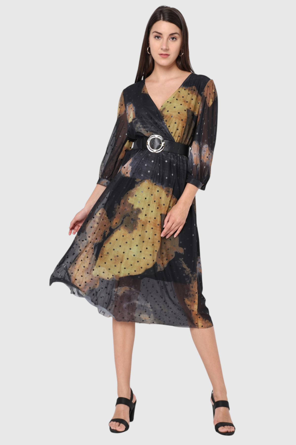Tie-Dye Polka Dot Belted Midi Dress
