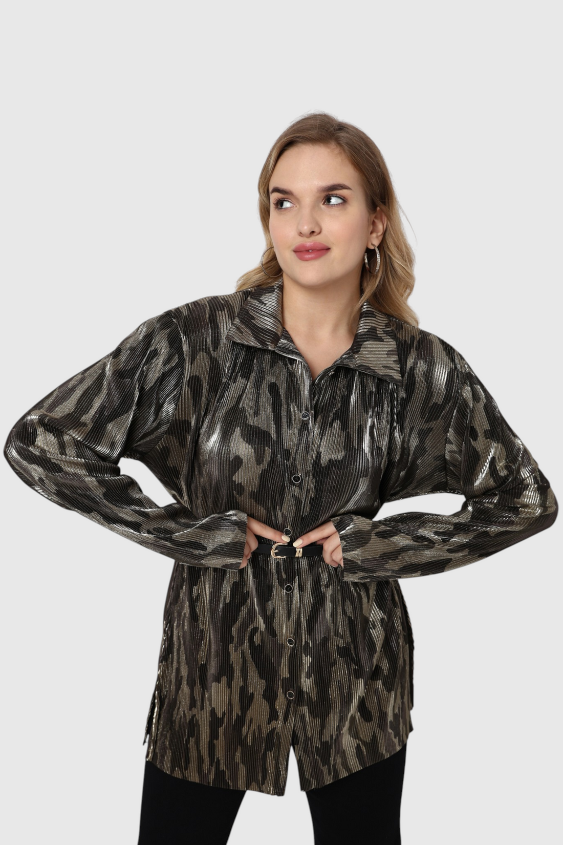 Camo Metallic Belted Shirt