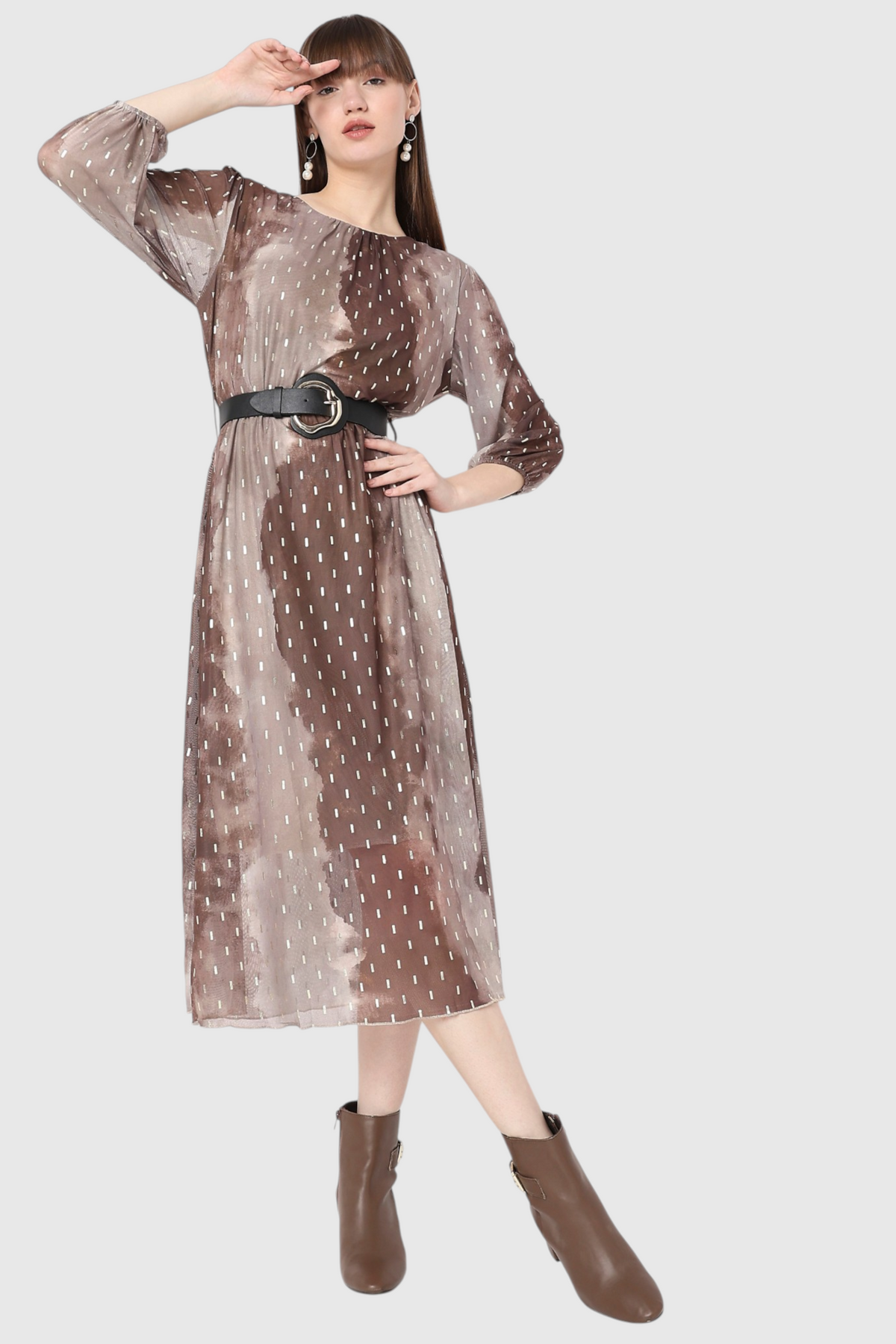 Tie-Dye Foil Dot Belted Midi Dress