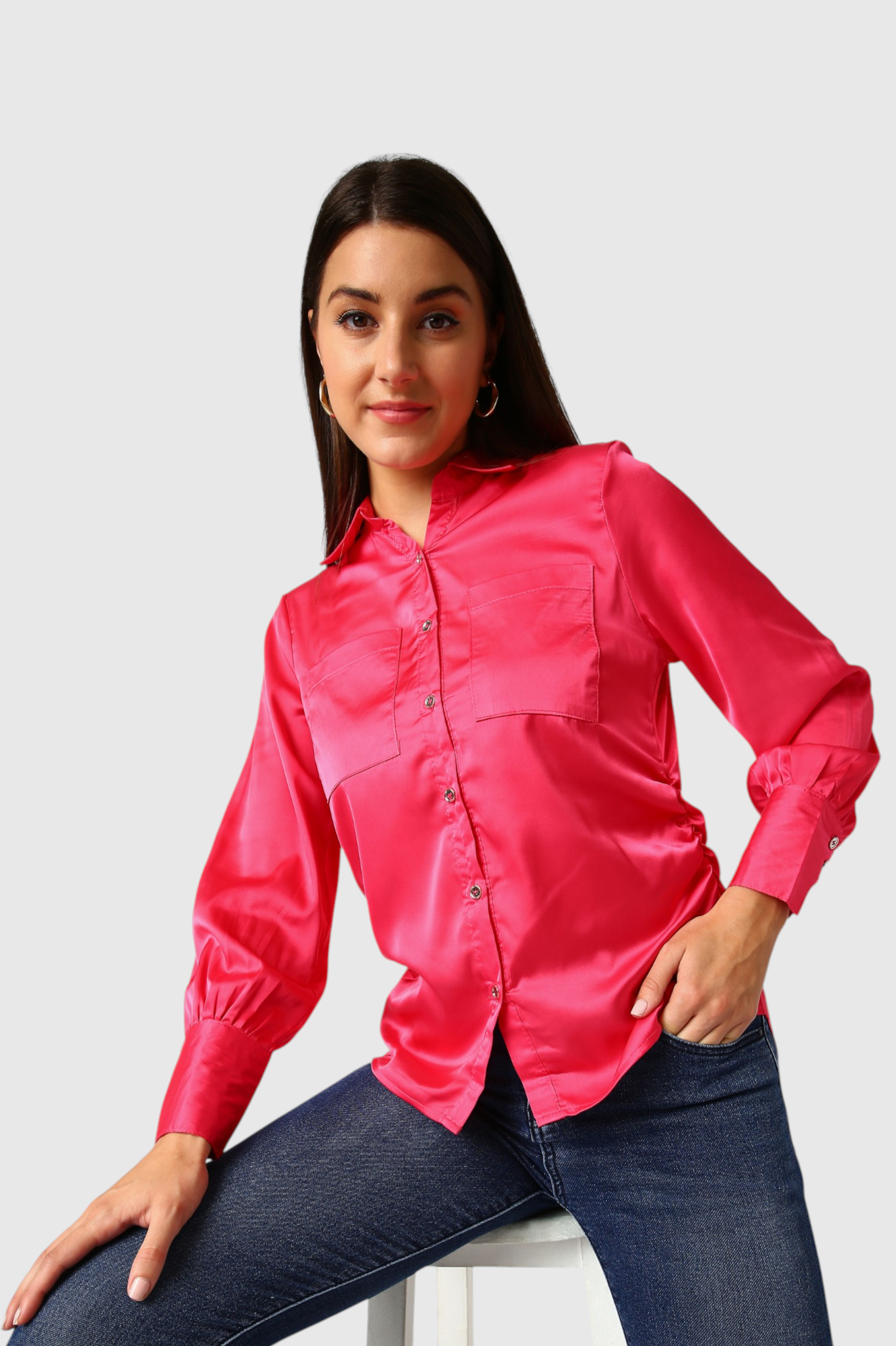 Emerald Satin Dual Pocket Shirt