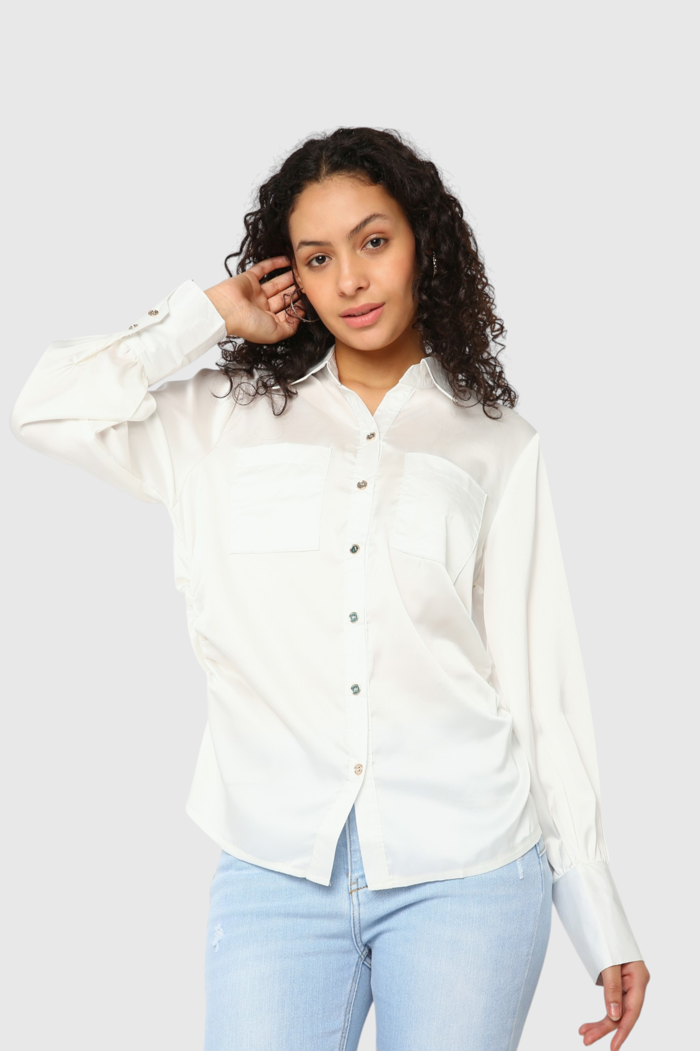 Emerald Satin Dual Pocket Shirt