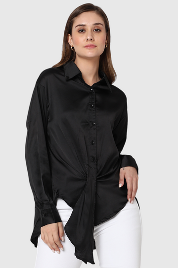 Satin Twist-Front Oversized Shirt