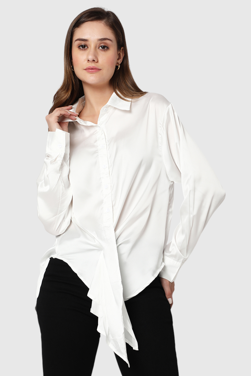 Satin Twist-Front Oversized Shirt